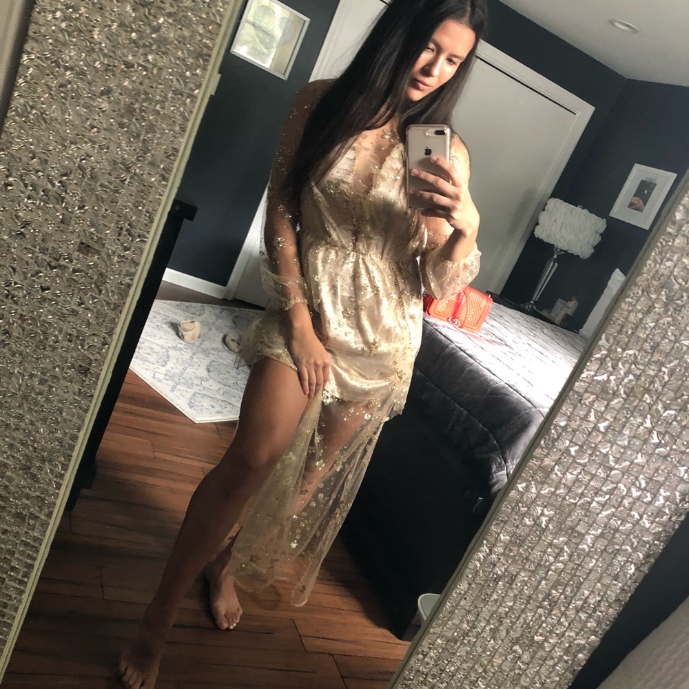 Hello Molly gold/nude dress with long tulle.